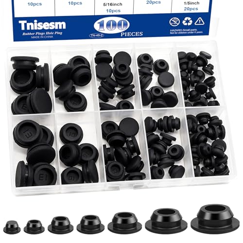Tnisesm 100PCS 7 Sizes Black Rubber Plugs for Round Holes Silicone Plugs 1/2 3/8 5/16 1/4 1/5 Round Hole Plug Snap Locking Used for Furniture