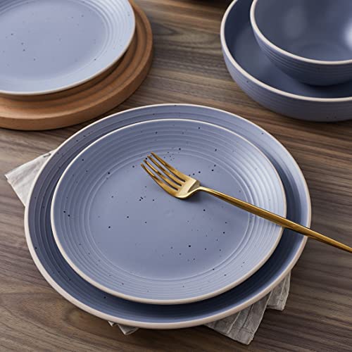 Image of Stone Lain Lauren Stoneware, Rustic Plates and Bowls Set, Dinnerware, Service for 4, Speckled Light Gray, Dishwasher & Microwave Safe, 16-Piece