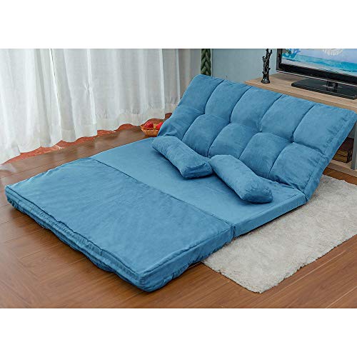 Emkk Chair With Back Support-Double Seating For Adults & Kids,W Adjustable Couch Fully Backrest 2 Pillows Gaming Living Room,Light Blue, Folding Chaise Lounge Floor Sofa #TOP5
