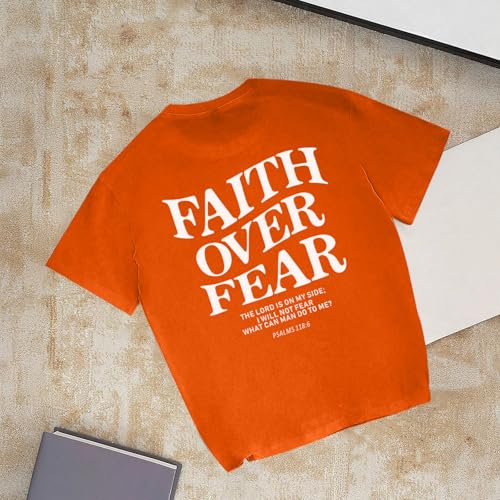 Image of Faith Over Fear Shirt Christian Jesus Tshirts for Girls Religious Inspirational Tees Bible Verse Tops for Kids 3-12
