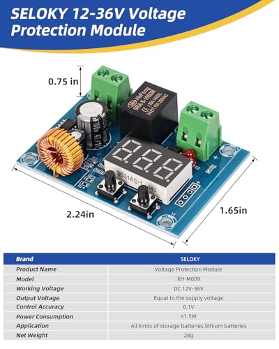 12V-36V DC Voltage Protection Module Digital Low Voltage Protector Disconnect Switch Cut Off Over Discharge Protection Module Pack of 23