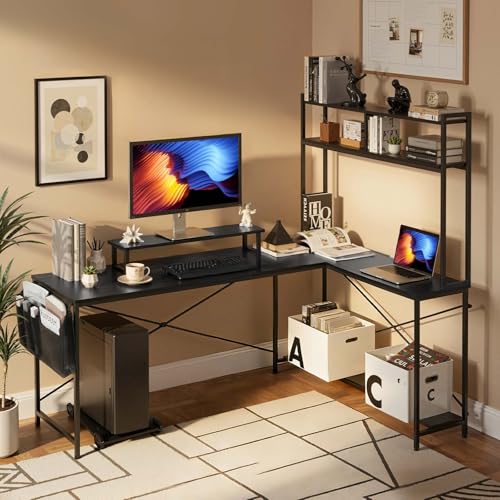 Image of VEVOR L-Shaped Computer Desk, 67-inch Reversible Corner Gaming Desk with Monitor Stand & Movable CPU Stand, Modern Stylish PC Table Sturdy Work Workstation for Home Office - Easy to Assembly