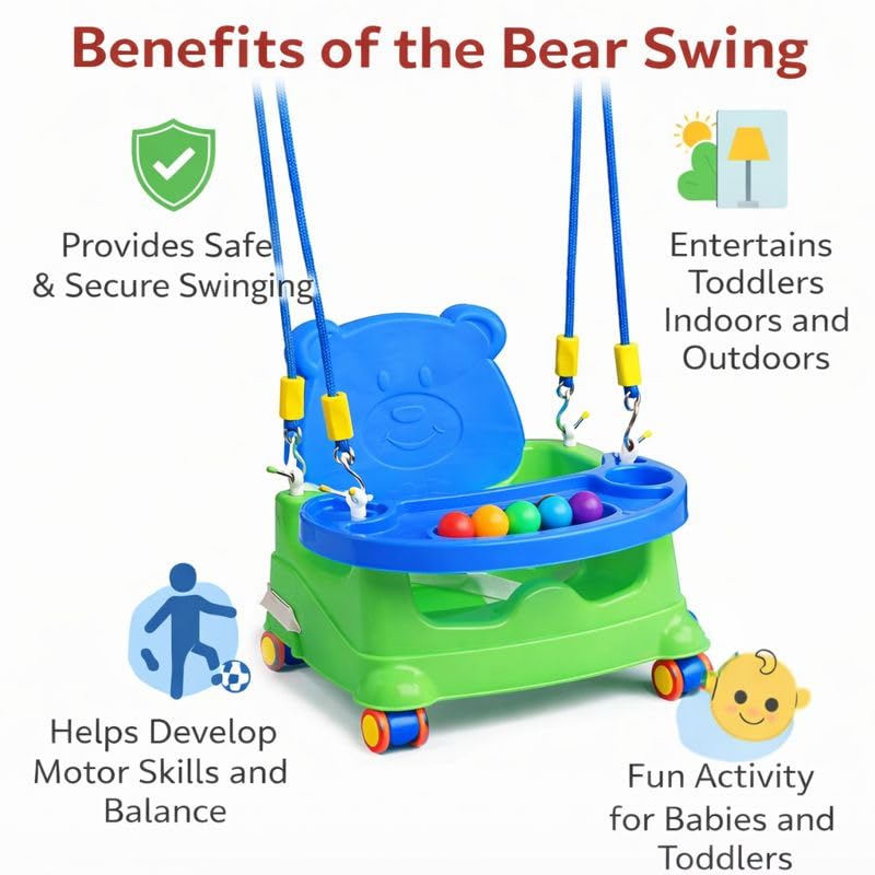Braintastic Baby Booster Seat Cum Hanging Swing for Kids | 2-in-1 Toddler Feeding Chair with Tray, Rope and Wheels | Plastic Baby Seat for Infants 6 Months to 3 Years (Green) 4