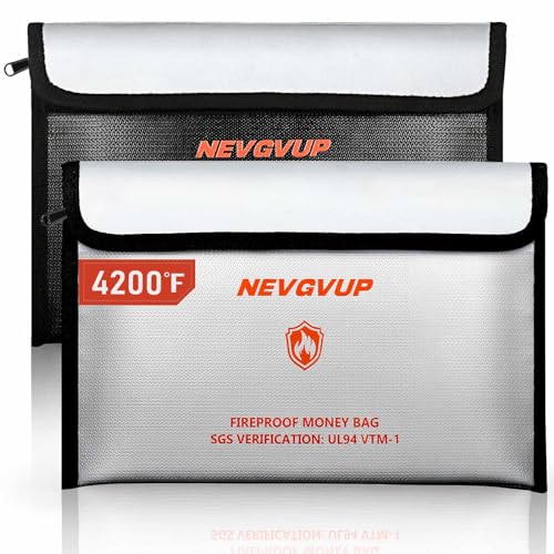 4200F Fireproof Money Bag for Cash -Heat Insulated 9.8 x 6.5 Fireproof Document Bag with Waterproof Zipper Small Fire proof Bags Set with Reflective Strip and Fire proof Edging for Valuables