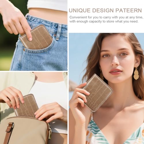 Image of Crocodile Wallets Women Small RFID Blocking Credit Card Holder | Luxury Alligator Faux Leather Thin Bifold Croc Womens Wallet Ladies Mini Purse with Coin Pocket, Khaki