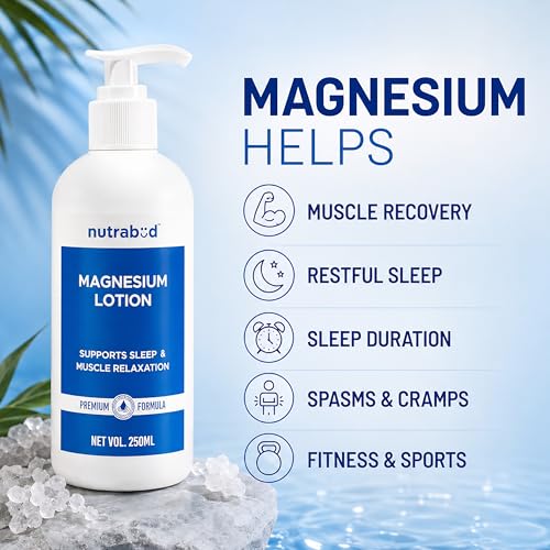 Image of Nutrabud Magnesium Sleep Body Lotion - 250ml | Topical Magnesium Chloride Supplement for Muscle Recovery, Better Sleep | Magnesium Oil Supports Deep Sleep, Recovery from Cramps, Fitness (250ml (Pack of 1))