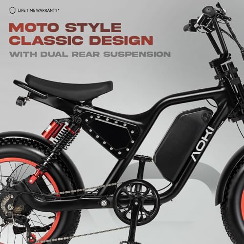 Image of Aoki Street Ghost Electric Bicycle | 48V 250W Motor | 105km Range | 15.6Ah Removable Battery | Dual Rear Suspension | Moto-Style with Indicators | Black