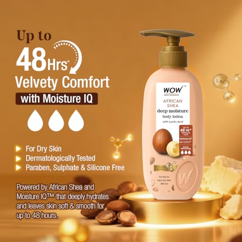 Image of WOW Skin Science Shea Butter With Lactic Acid Body Lotion | Hydrates Very Dry Skin | Long Lasting 48 hrs Moisturization | Smoothens Rough, Flaky Skin | Calms Itchy Skin - 400ml