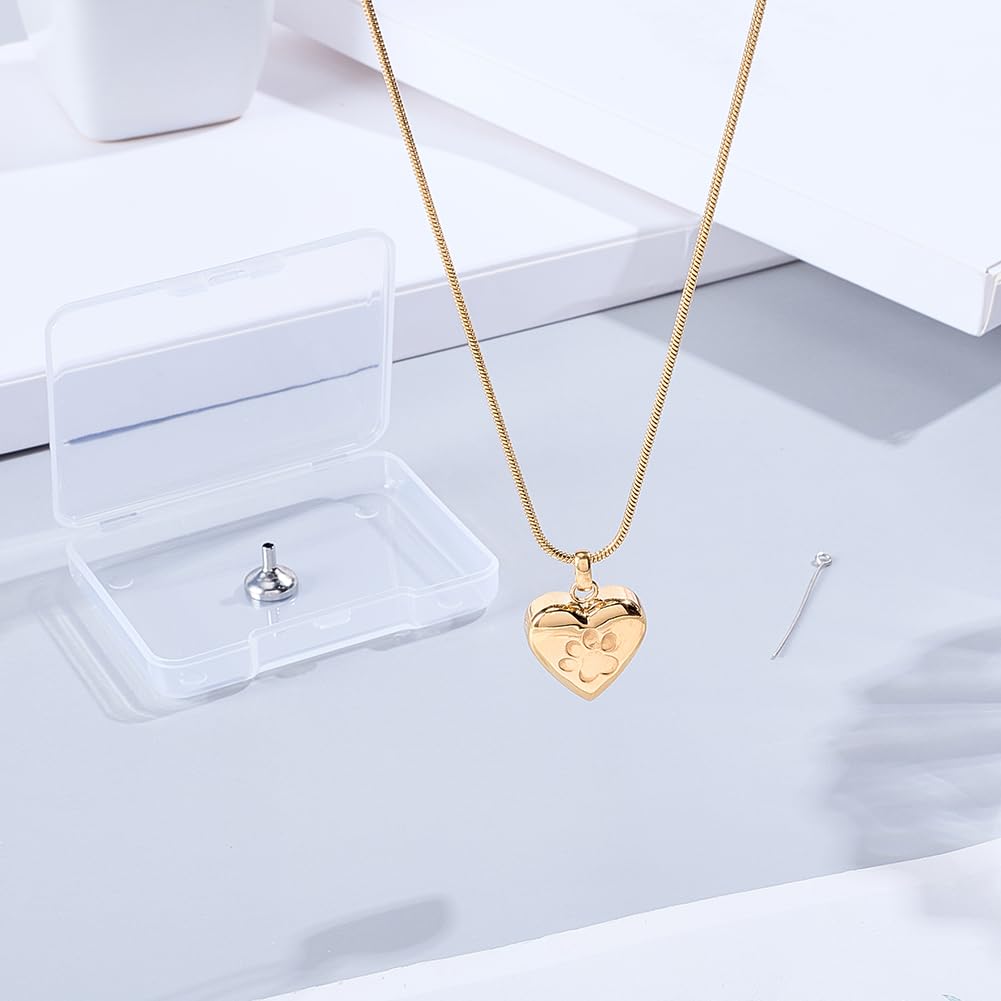 CREATCABIN Collana Urna A Forma Cuore per Ceneri Gioielli per Cremazione Donna Acciaio Inossidabile Impronta Zampa Animale Domestico Ciondolo Commemorativo Impermeabile Famiglia Amici 21.5×19mm