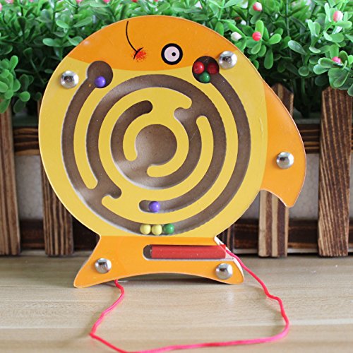 HappyToy Tier Mini Wooden Runde Magnetische Wand Nummer Maze Interaktive Labyrinth Magnet Perlen Labyrinth auf Brettspiel Stadt Verkehr Eduactional Handcraft Toys (Fisch)