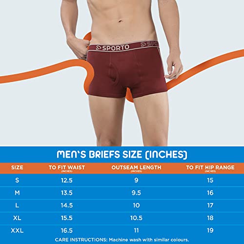 Image of sporto Men's Mid-Rise Super Soft & Comfortable Solid Cotton Square Trunks with No-Fold & No-Pinch Elastic Waistband (Combo Pack)