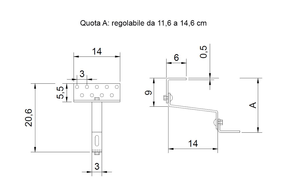 Struttura completa di montaggio soprategola in alluminio per pannelli solari termici piani (1, Struttura soprategola 2 pannelli solari termici)