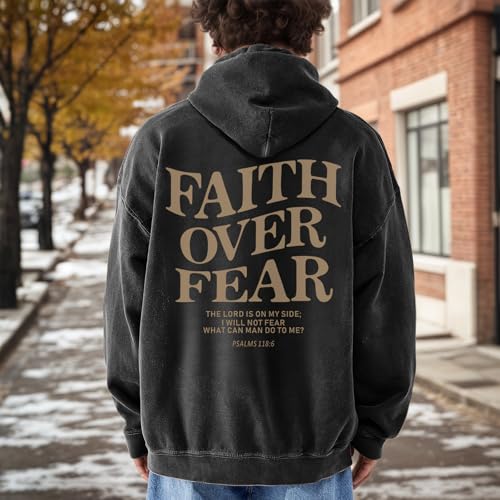 Christian Faith Over Fear Hoodies for Men Jesus Religious Graphic Sweatshirt Bible Verse Acid Wash Pullover Hoodie4