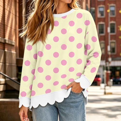 Oversized Sweatshirt for Women Cotton Scalloped Hem Trendy Pullover - image 2
