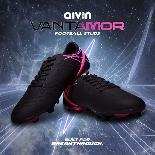 Image of Aivin Vantamor Football Shoes | Lightweight PU Synthetic Upper | Reinforced TPU Outsole | Cushioned Insole | Ribbed Surface for Enhanced Control | Aggressive Bladed Studs | Black Pink