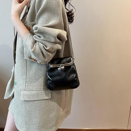 Women’s Kiss Lock Shoulder Bag, Leather Bucket Shaped Holder Pocket Crossbody Bag, Mini Lightweight Cell Phone Satchel Pouch3