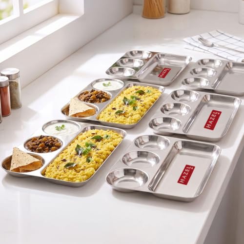 Image of HAZEL Stainless Steel 4 in 1 Section Plate Meal Tray Set of 6 for Office