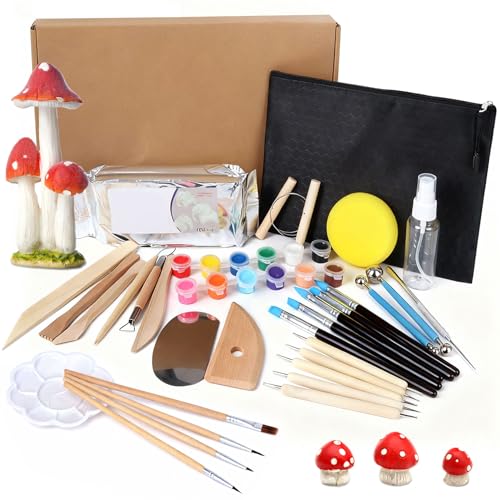 WangChaoJiu 33 Pz Kit Strumenti per Modellare Argilla da Modellar, Set Professionale Kit Ceramica Fai da Te, Include 30 Strumenti Argilla Polimerica, 1 tavolozza, 1 Argilla, 1 annaffiatoio