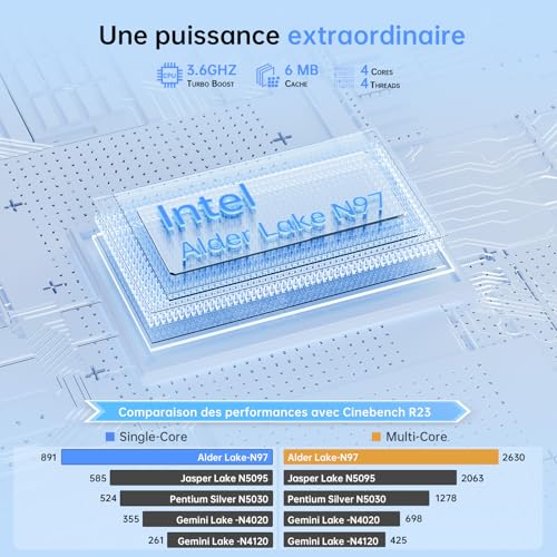 ACEMAGIC PC Portable 17.3 Pouces Ordinateur Portable 16 Go Ram DDR4 512 Go SSD 4 cœurs ln-tel Alder Lake N-97,jusqu'à 3,6 GHz,(dépasser N100/N95) WiFi,3*USB3.2,BT5.0,HDMI,Cache Caméra,Laptop Gris – Image 3