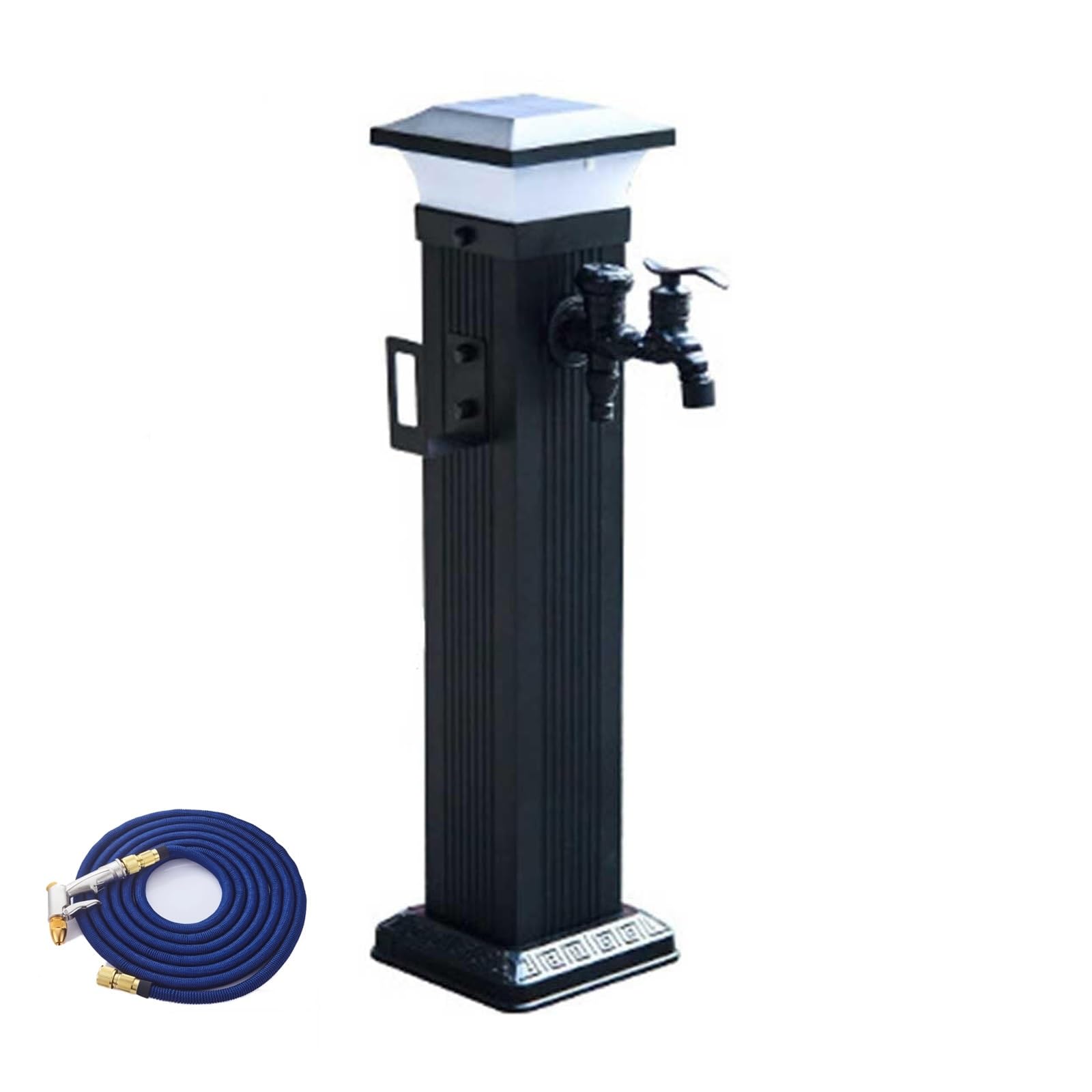 WOTZOV Solar-Powered Aluminum Alloy Outdoor Water Column With Spray Gun - 31In Garden Water Spigot For Irrigation & Décor, Perfect For Yard & Patio Use，61cm/24in