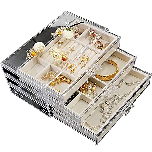 XSSC Earrings Earrings Jewelry Storage Box Necklace Acrylic Transparent Jewelry Box Small Accessories Drawer Storage Box Jewellery Box,241310cm-Beige XSSC Earrings Earrings Jewelry Storage Box Necklace Acrylic Transparent Jewelry Box Small Accessories Drawer Storage Box Jewellery Box,241310cm-Beige