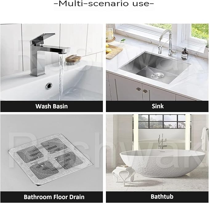Image of 4 inch X 4 inch Disposable Shower Drain Cover Self-Adhesive Insect-Proof Hair Catcher Shower Drain Square Mesh for Stickers, Bathroom, Bathtub, Kitchen, Sink, for Human and Pet Hair (20)