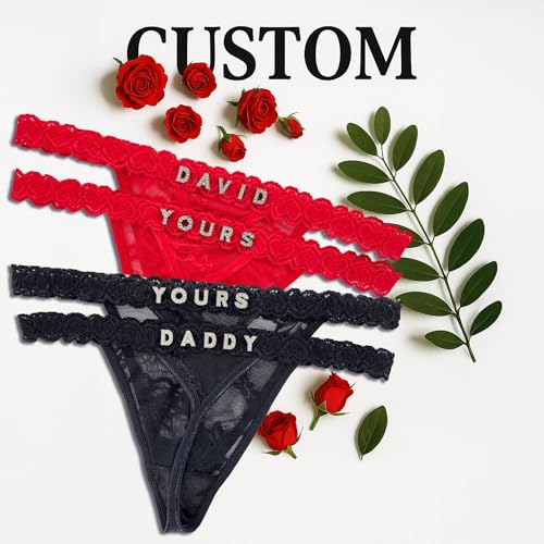 2-Pack Personalized Thongs With Names, Custom Thong with His Name on it for Women Valentine's Day Black2