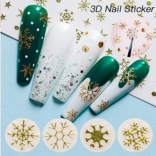 Christmas Nail Art Sticker Decals 3D Snowflake Designer Exquisite Golden Silver White Nail Art Supplies Snowflakes Luxurious Winter New Year Nails Decoration Design Diy Acrylic Nail Art,1 Large Sheets #TOP3