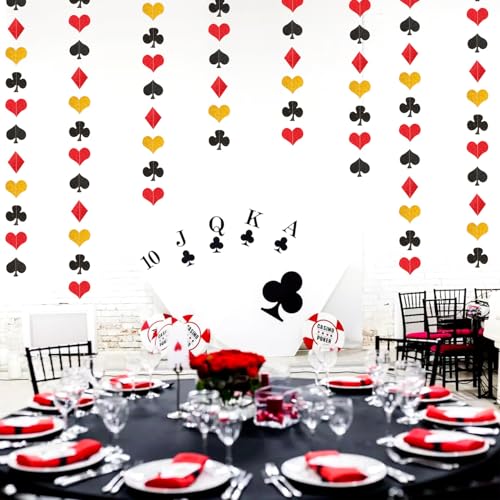 Image of Red-Black Gold Casino Party-Decorations Streamers-Garland - 52ft Poker Theme Hanging Paper Banner,Adults Game Night Birthday Wedding Bachelorette Decor Hugfond