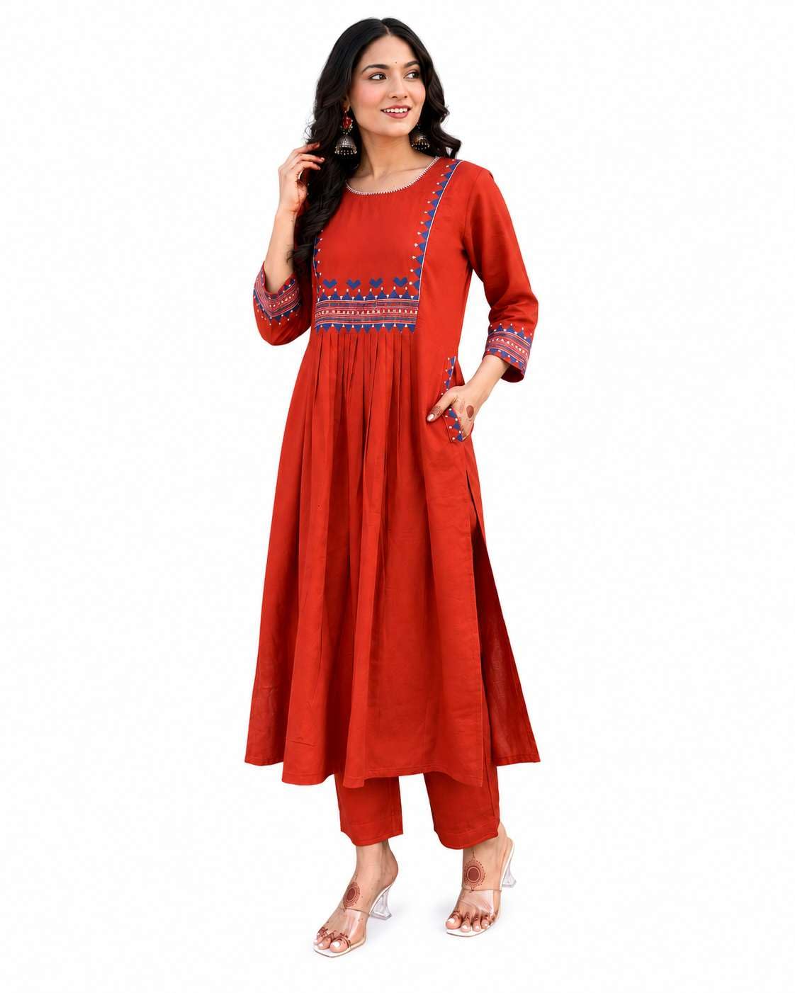 Women's Rayon Embroidered A-Line Kurti with Pant Set-picture-33