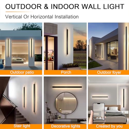 Image of AioTio Long Modern LED Wall Light, 47-Inch Dimmable Linear Sconce, Black Waterproof IP65 Outdoor House Light Wall Mount, Lighting Fixture for Garage, Porch, Balcony Visit The Store