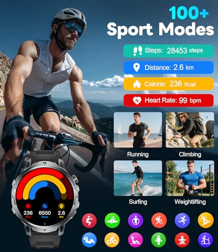 Military Smart Watch for Men with 1000mAh Battery, 1,85" HD Large Display Flashlight Fitness Tracker, IP68 Waterproof Smartwatch with Answer/Make Calls, 120 Sports Modes for Android iOS - Image 5