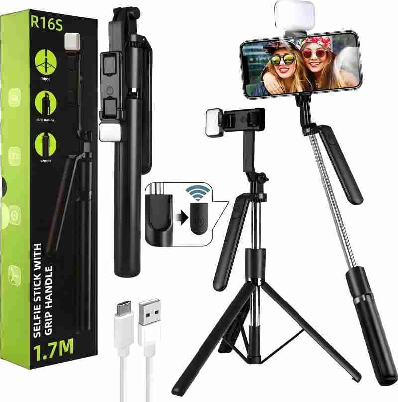 Image of SooPii 3-in-1 Bluetooth Selfie Stick Tripod with Wireless Remote & Fill Light | Foldable & Extendable Mobile Stand for Vlogging, Reels, Zoom | Compatible with Android & iPhone Smartphones