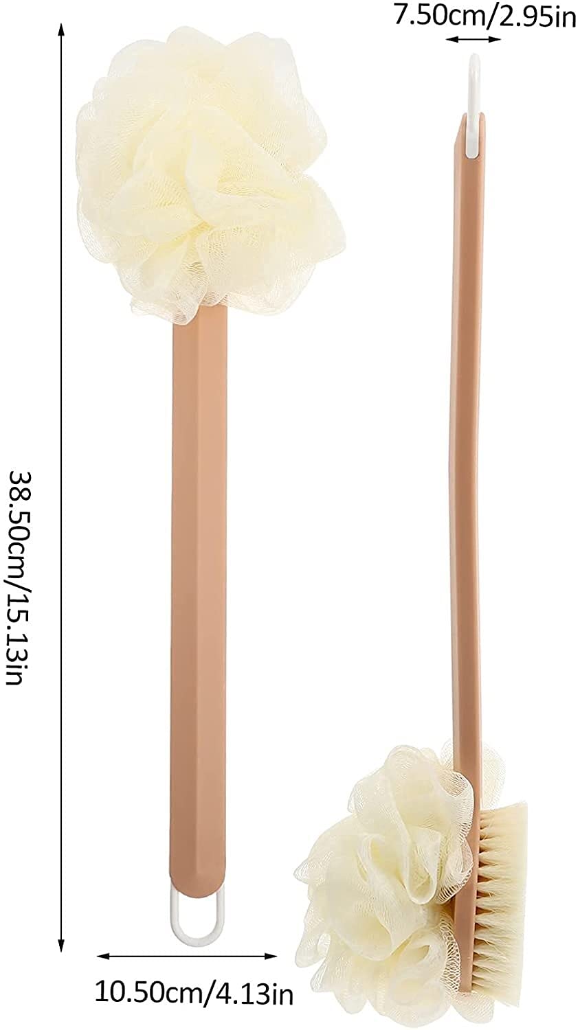 2-in-1-Duschbürste, Rückenbürste mit Badekugel, Langer Griff, Körperpeeling, Rückenwäscher, Bade- und Körperbürsten