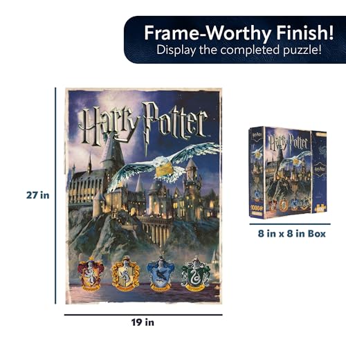 Puzzle de 1000 piezas AQUARIUS Harry Potter Hogwarts – Caja de colección Oficialmente licenciada Mundo Mágico Castillo y escudos de casas 20"x28" Regalo para fans miniatura 5