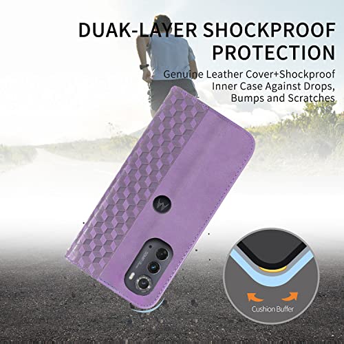 Image of Motorola Edge 2022 Case Wallet Premium PU Leather Flip Folio Case with Card Holder Slot Kickstand Strong Magnetic Protective Phone Cover for Moto Edge 2022- Purple