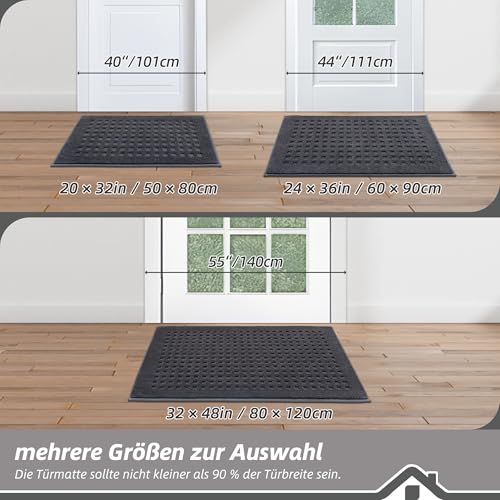 BEQHAUSE Fussmatte Innen, waschbar Fußmatte Innen, rutschfeste Schmutzfangmatte 80x120cm, Teppich Eingangsbereich Innen für Hund, Innenbereich, Haustür, Flur, Dunkelgrau