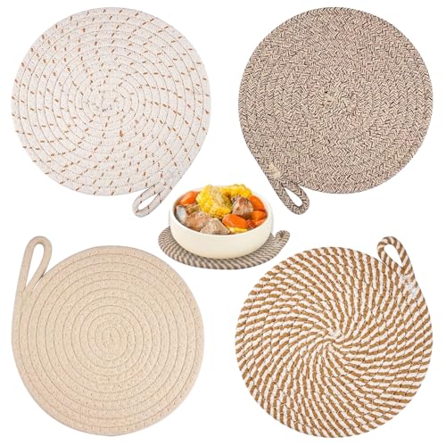 Hshenjhu Juego de 12 Manteles Individuales de Mesa Lavable, manteles Individuales Redondos,Resistente Calor, Antideslizante, Antimanchas, Manteles Boho Hechos a Mano, Diámetro 20 cm (Gris Beige)