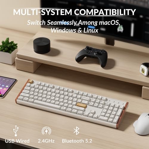 Image of Keychron K10 HE Hall Effect Keyboard, Ultra-Fast Lime Magnetic Switch, Full-Size Tri-Mode Wireless Keyboard with Rapid Trigger, Adjustable Actuation, RGB, Aluminum + Wood Frame - White