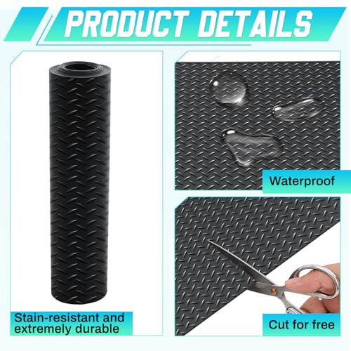 Image of Breling 12 in x 10 ft Rubber Diamond Plate Rolls Mats, Heavy Duty Flooring Rug for Trailers Garage, PVC Water /Stain Outside Stall Resistant Parking Rv Tool(Black)