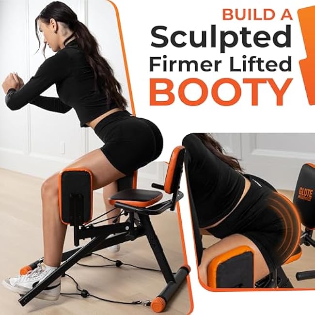 Glute Glow? Hip Abductor Machine for Home Gym- USA Based- Booty Builder & Booty Trainer for Women ¨C 3 Resistance Levels ¨C Bonus Arm Bands & Thigh Workout ¨C Glute Workout Equipment & Glute Machine