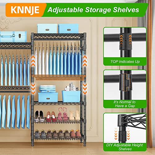 Knnje S8 Portable Wardrobe Rack Heavy Duty Clothes Rack With 2 Shoes Racks & Fabric Drawers, 1 Side Hook, Metal Clothing Racks For Hanging Clothes, 70.6" L X 15.8" W X 76.8" H, 816Lbs Max Load, Black #TOP4
