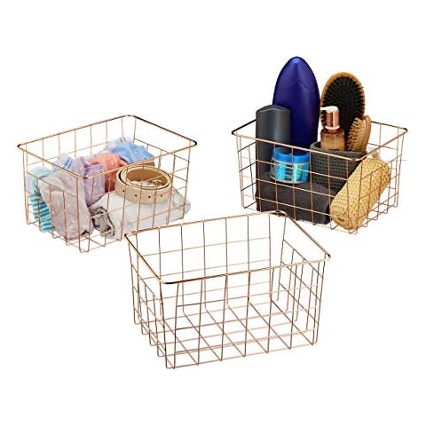 Relaxdays Copper Storage Basket Set of 3 Cover