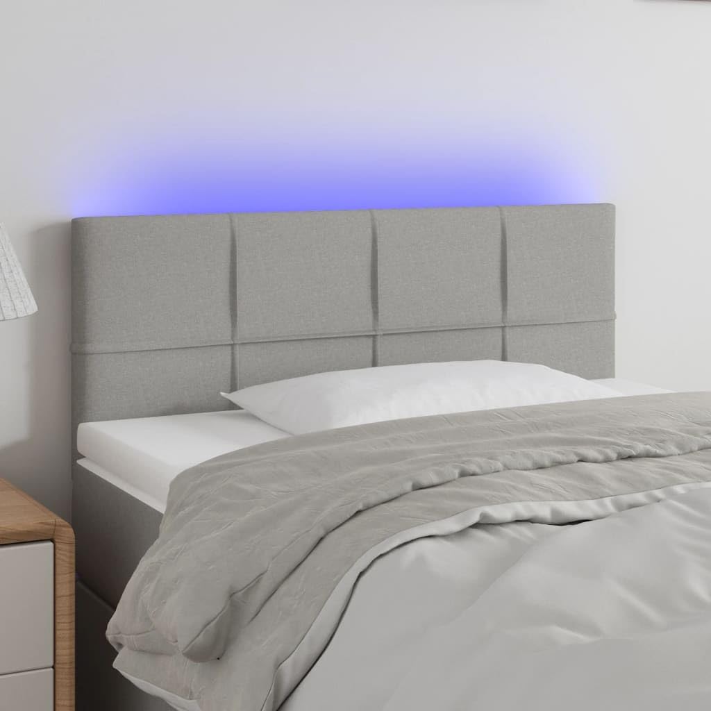 vidaXL Cabecero con Luces LED Cabecero de Cama Cabezal Tapizado para Cama Individual Mueble Dormitorio Interior Tela Gris Claro 90x5x78/88 cm