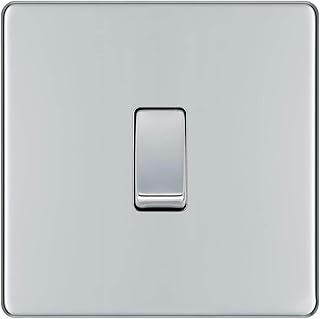 BG Electrical fpc12 Screwless Flat Plate Single Light Switch, Polished Chrome, 2-Way, 16AX