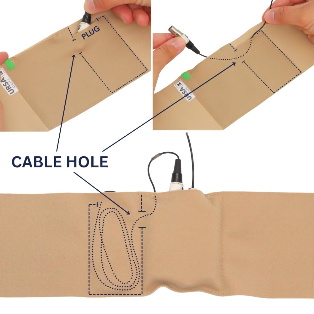 URSA Waist Strap - Sangles d'émetteur de microphone ultra fines, respirantes et extensibles. Compatible avec la plupart des émetteurs/récepteurs (beige, taille moyenne, grande pochette)