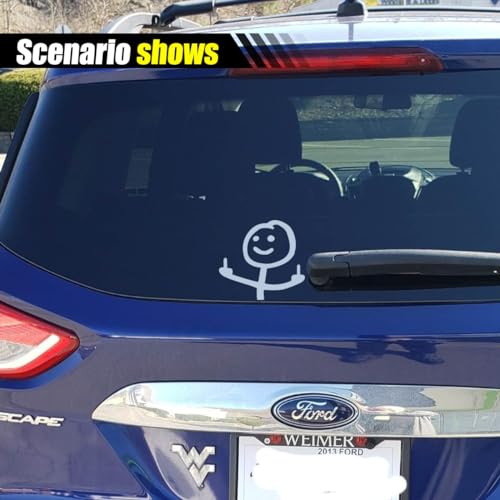 Image of KITUREK Car Fuck You Meme Vinyl Sticker Decal, White, Large | Funny Personalised Cartoon Middle Finger Sticker, Fit for Cars Windows Bumpers Trucks Motorcycles or Any Other Smooth Surface