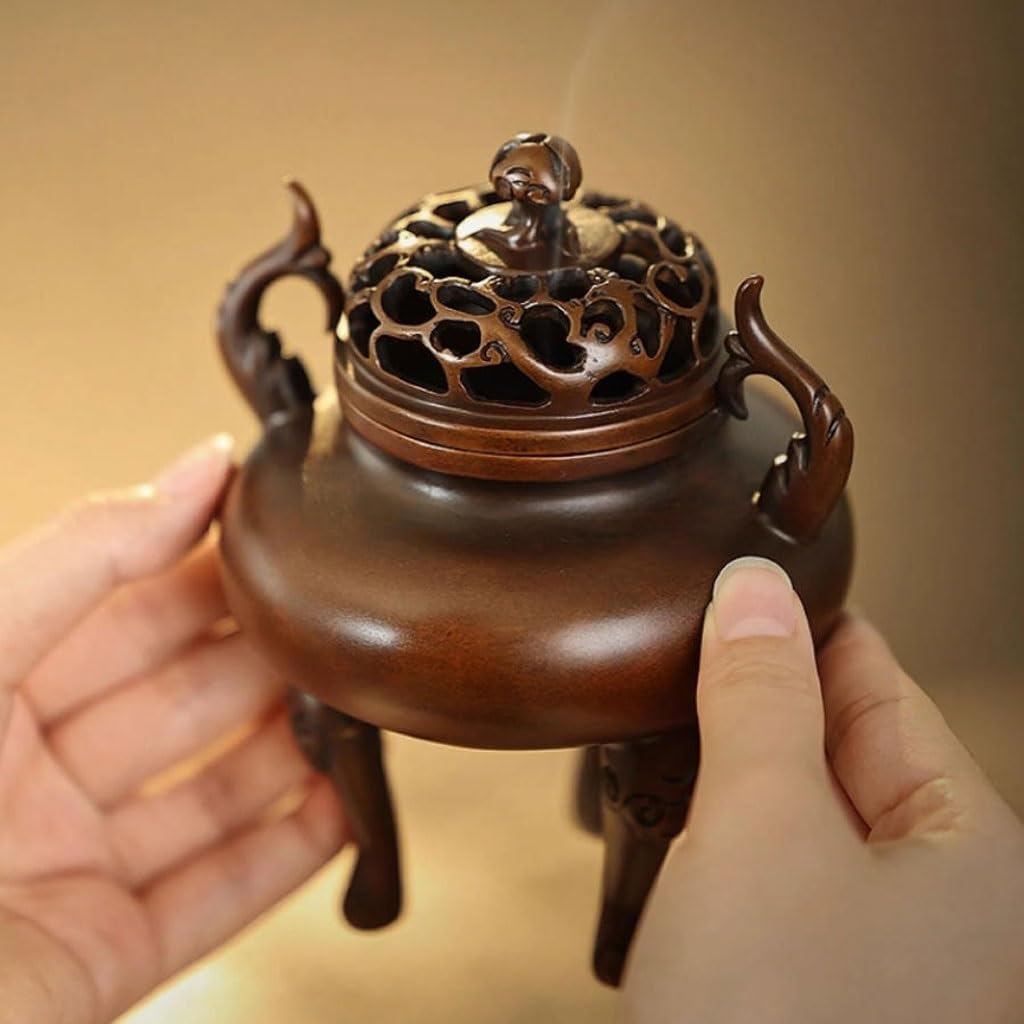 Quemador de incienso de cascada, quemador de incienso de sándalo para interiores, creativo de cobre puro, adornos decorativos antiguos, quemador de incienso de reflujo