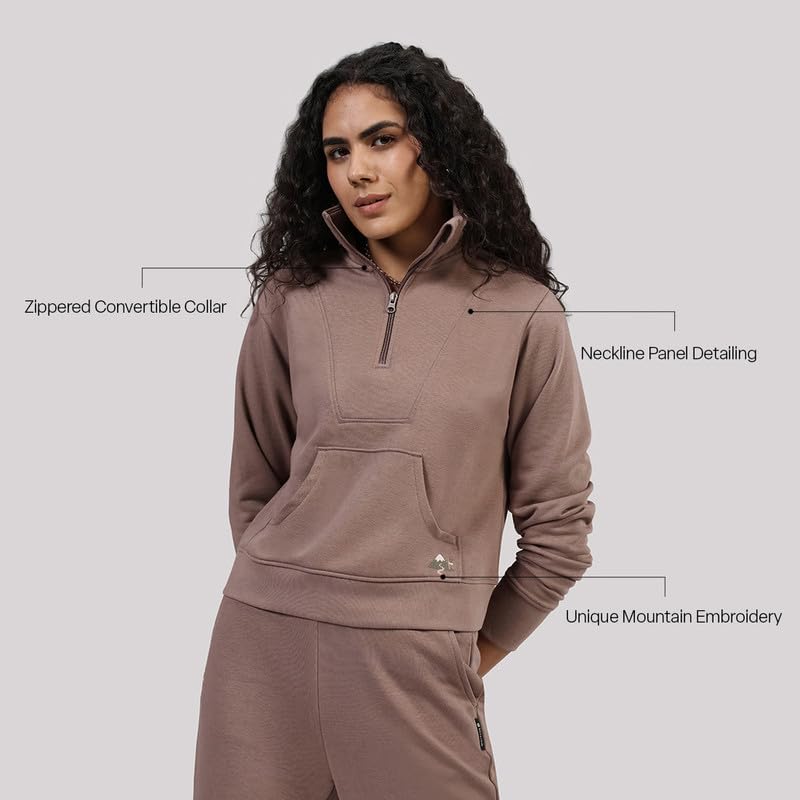 Image of BlissTerry Half Zip | Zippered front |Convertible collar to style |Kangaroo pocket for essentials |Ribbed cuffs |Cropped length