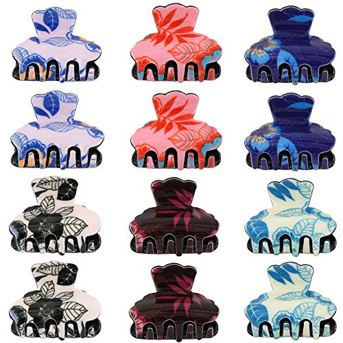 Yeshan Small Acylic Hair clip Claw Clip Floral Print Hair Jaw Clips Clamps Indoor Outdoor Hairpins Hair grip Hair Barrettes for Women and Girls,Pack of 12
